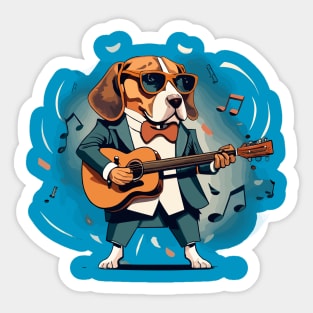 Beagle Playing Guitar Sticker